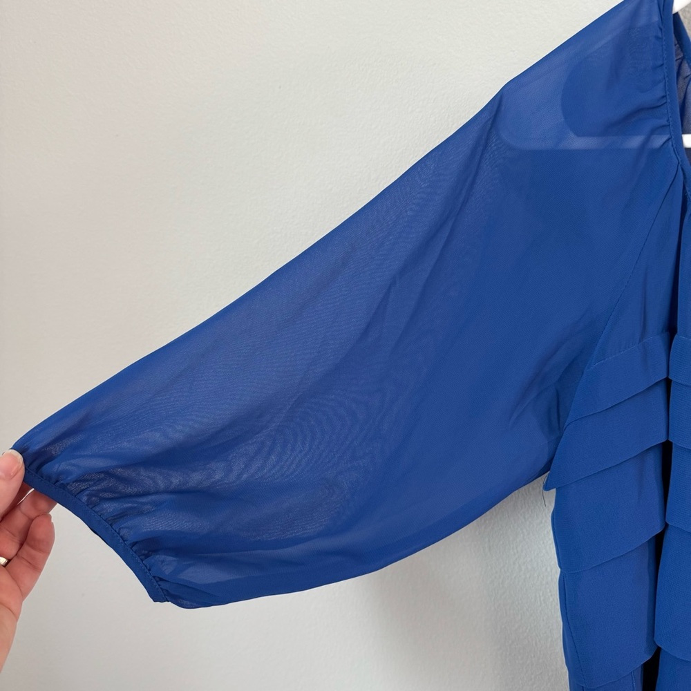 NWT Max Studio Blouse Cobalt Blue Size XS Tiers Jewel Tone Sheer Office Casual - Picture 2 of 11